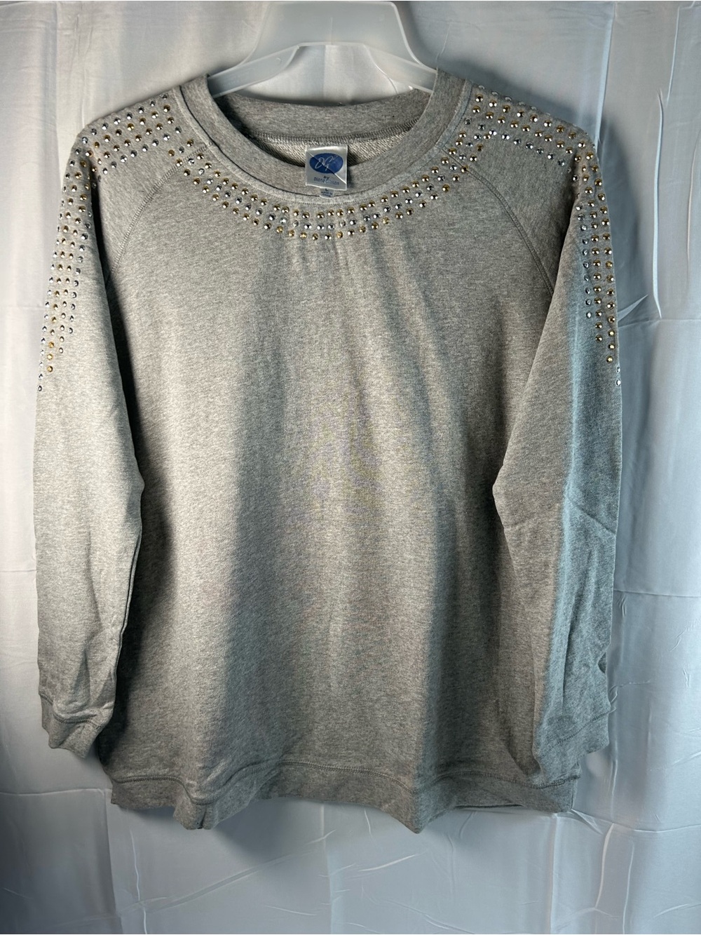 Diane Gilman Gray Crewneck Sweater with Stud Accents